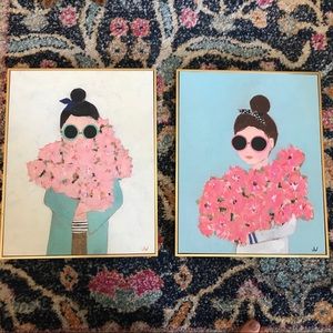 Set of two canvas pink & perfection girl flowers
